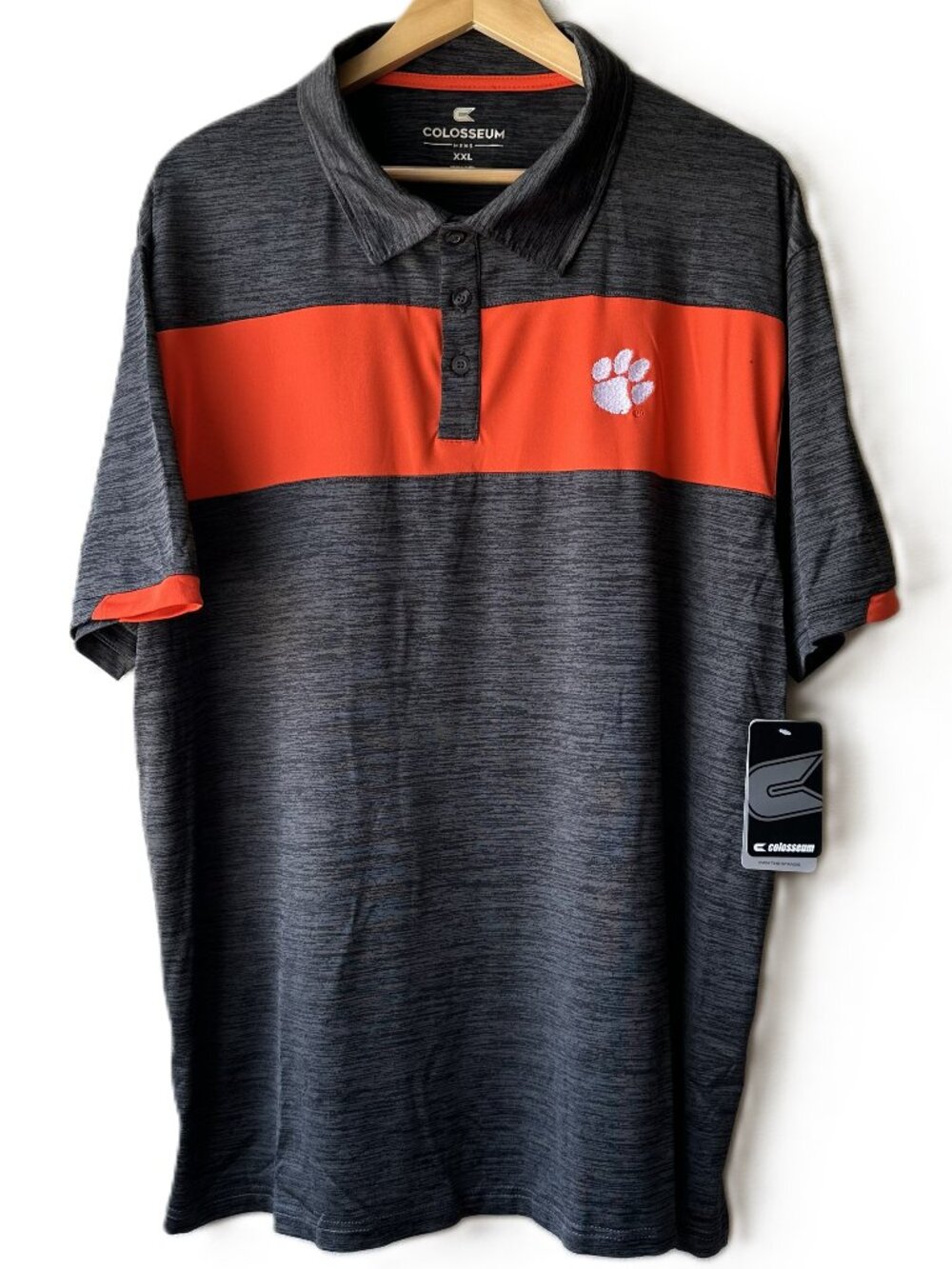 NEW Colosseum Clemson Tigers NCAA Polo Shirt Men's XXL Gray Orange Perform